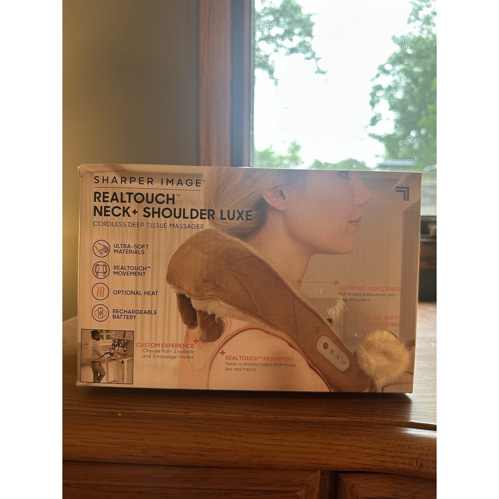 Sharper Image Realtouch Neck+Shoulder Luxe Massager, NEW Open Box, Optional Heat
